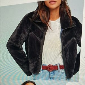 Anthropologie Chevron Faux Fur Jacket size XS Dark Grey